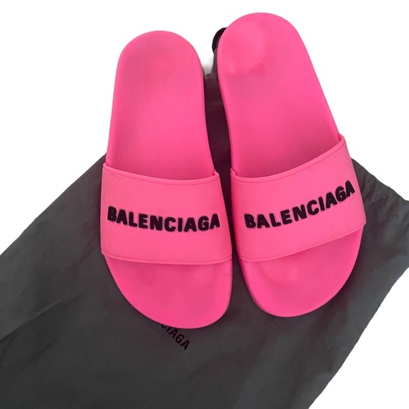Balenciaga signature rubber pool slides logo hot pink US 6 36 slippers sandals - Picture 1 of 15
